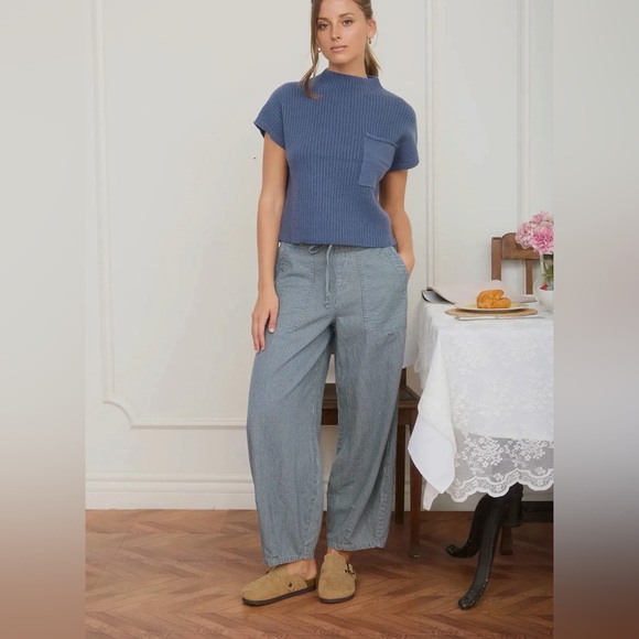 Blue Striped Barrel Pants - Picture 2 of 2